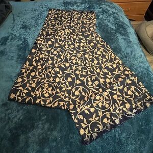Jim Thompson Navy Blue and Beige Floral Pattern Scarf